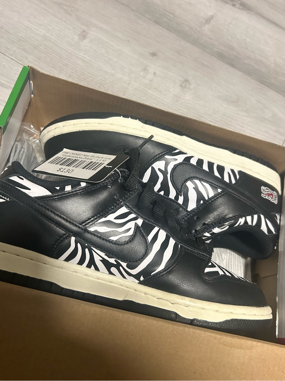 Nike Kids Black & White Zebra-Print Low Top Sneakers